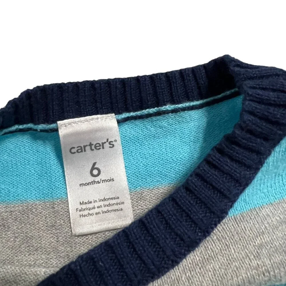 Carter's 6m Grey & Blue Striped Sweater & Pants Set